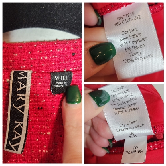 Mary Kay Red Tweed Button Jacket Long Blazer Mock Neck Size Medium Tall - Picture 16 of 16